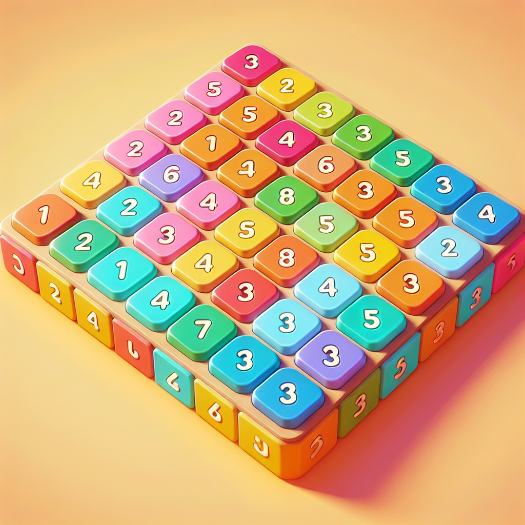 A colorful representation of the Threes! game grid, showcasing its number merging mechanics and charming graphics.